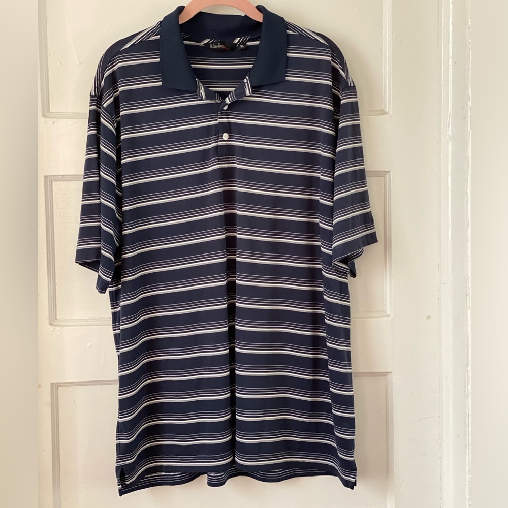 Walter Hagen Polo Shirt Stripes Blue White Size XL Short Sleeve